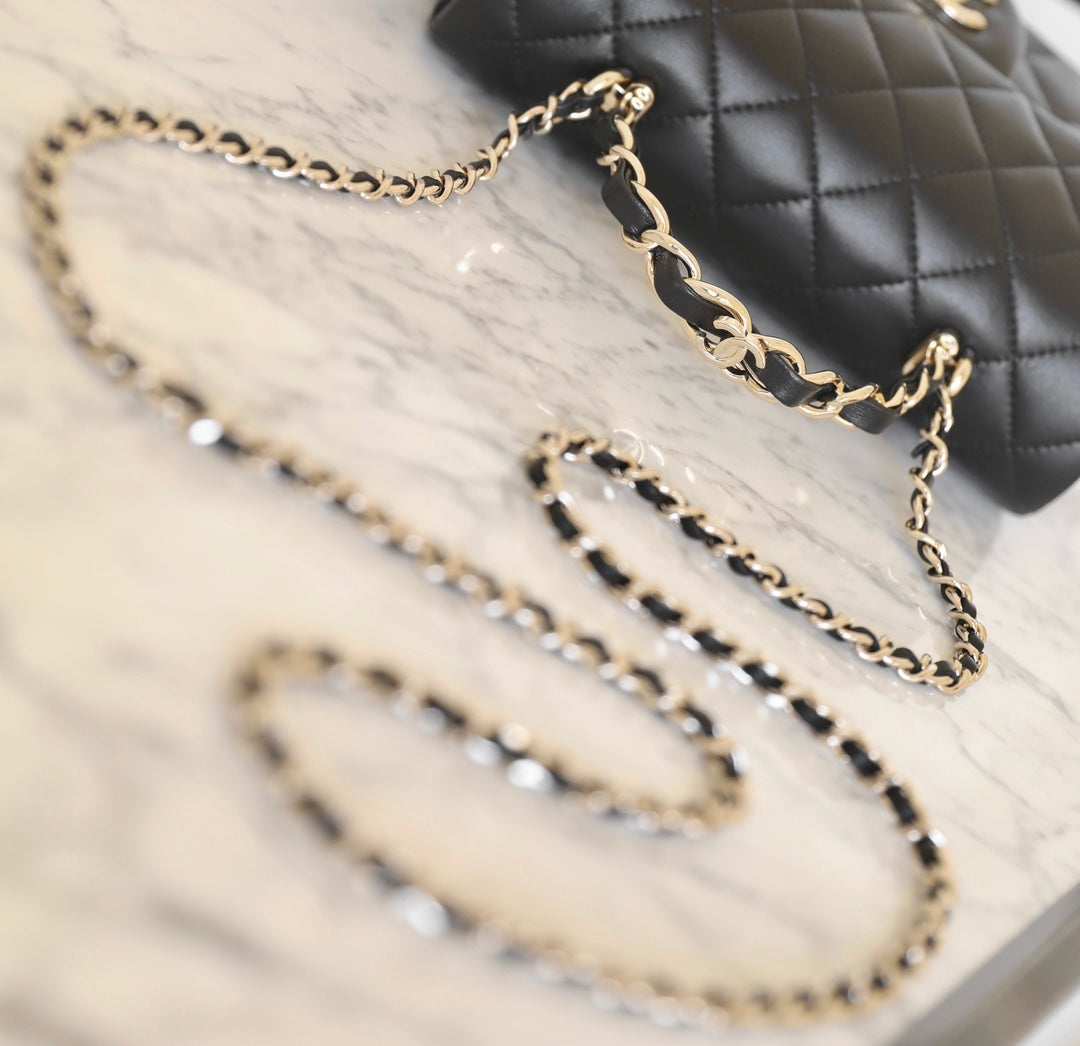 CHANEL FLAP BAG 23 BLACK LAMBSKIN GOLD HARDWARE TOPHAND