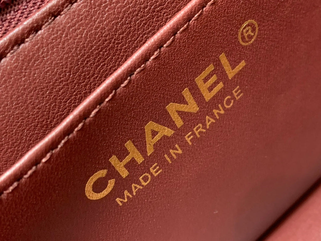 CHANEL MINI RECTANGLE FLAP BAG 20CM BURGUNDY LAMBSKIN GOLD HARDWARE