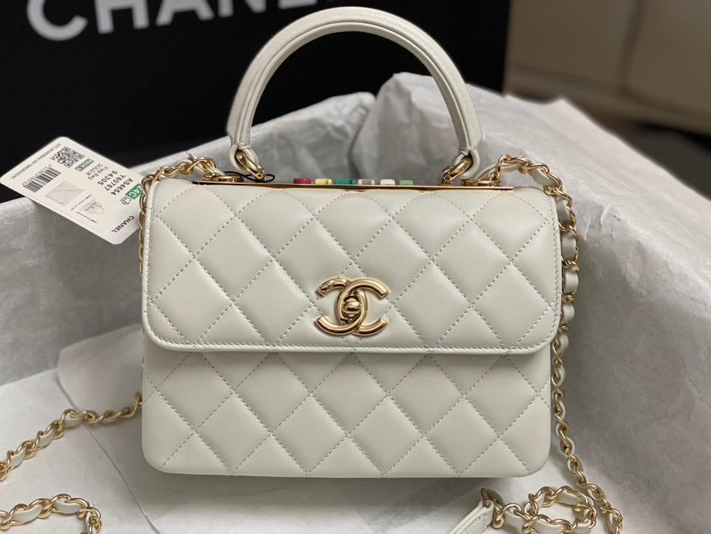 CHANEL TRENDY 20CM WHITE LAMBSKIN GOLD HARDWARE