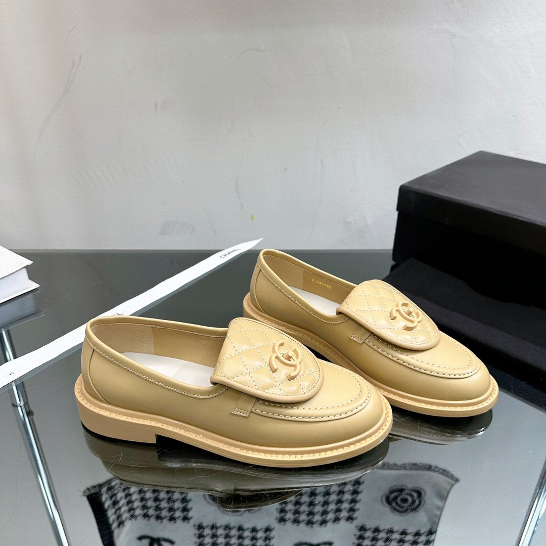 CHANEL Moasins Beige Quilted Calfskin