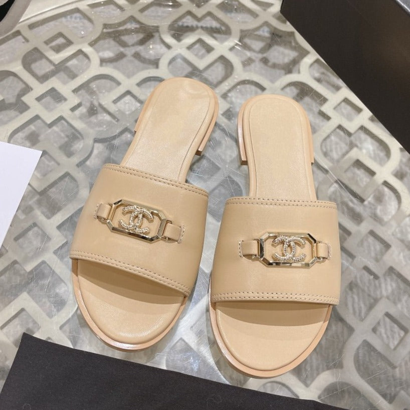 CHANEL Mules Beige Shiny Calfskin
