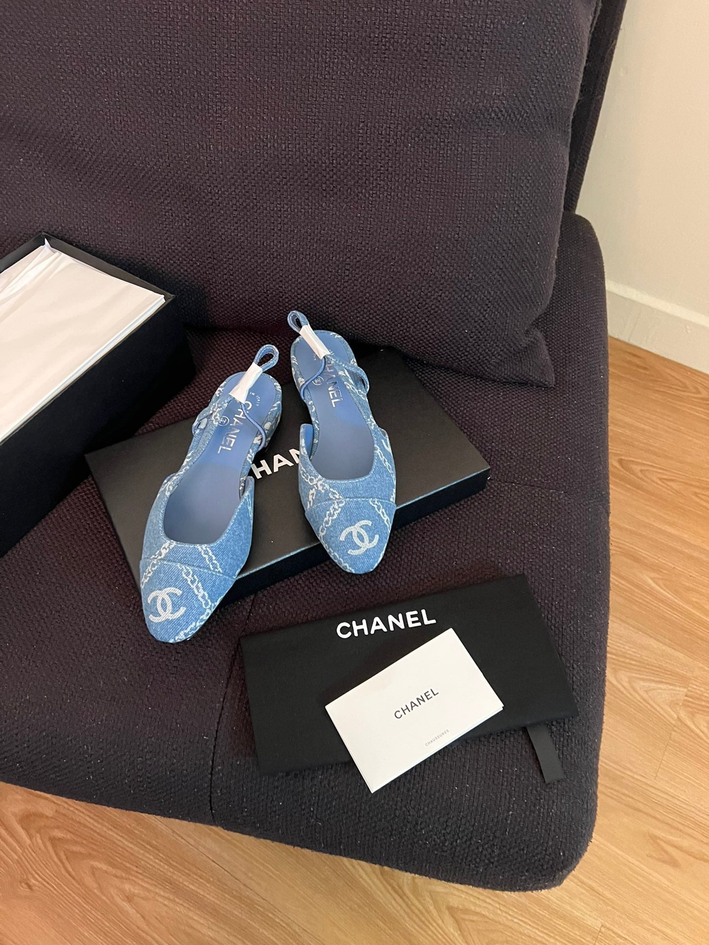 CHANEL slingbacks light blue denim