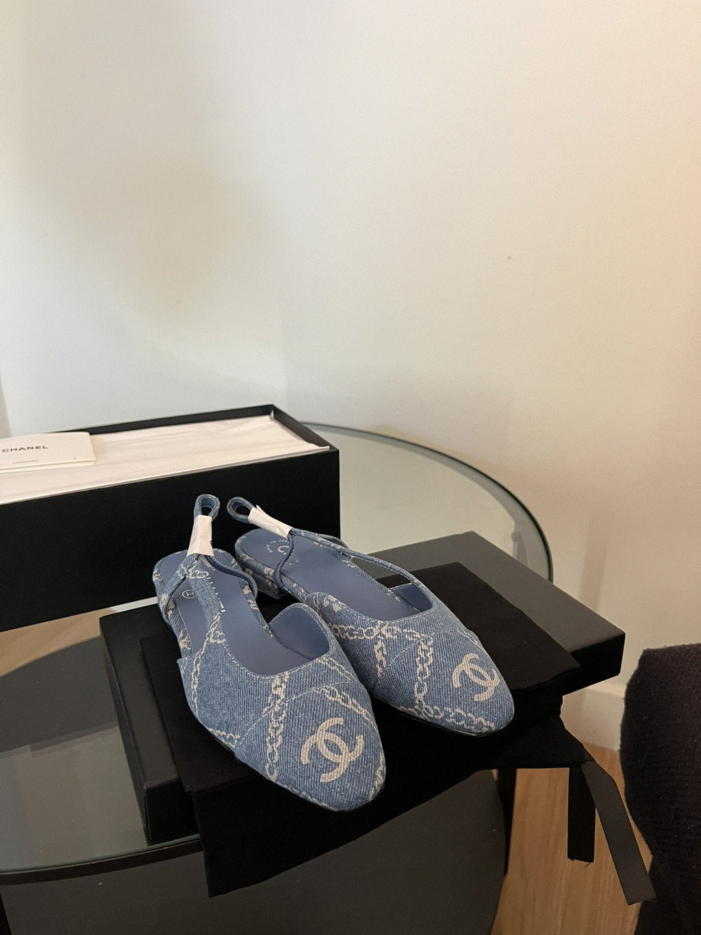 CHANEL slingbacks light blue denim