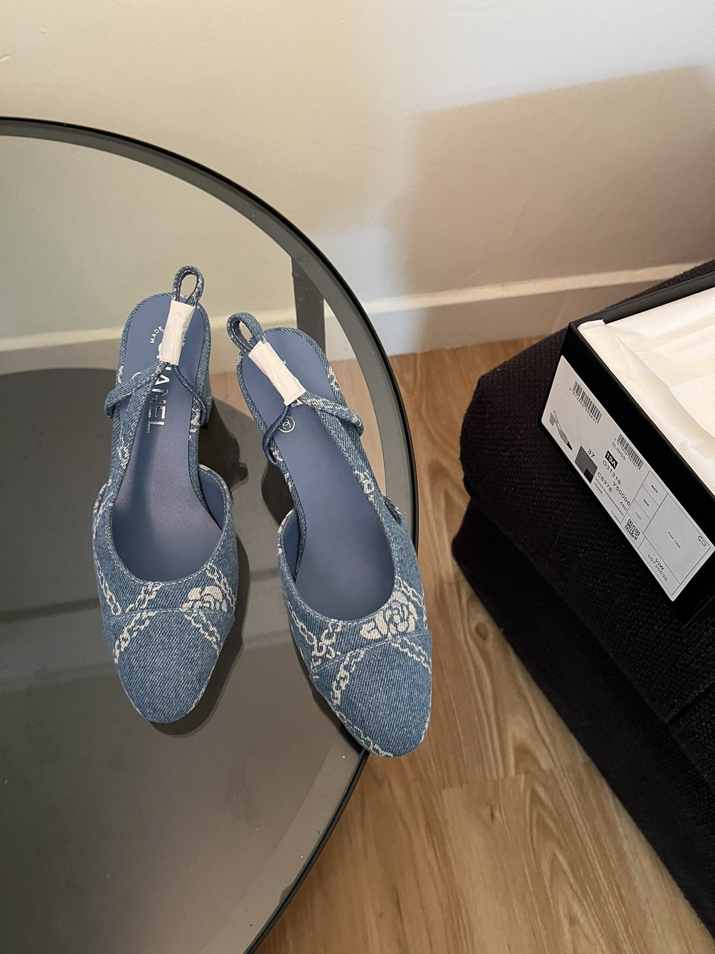 CHANEL high slingbacks light blue denim