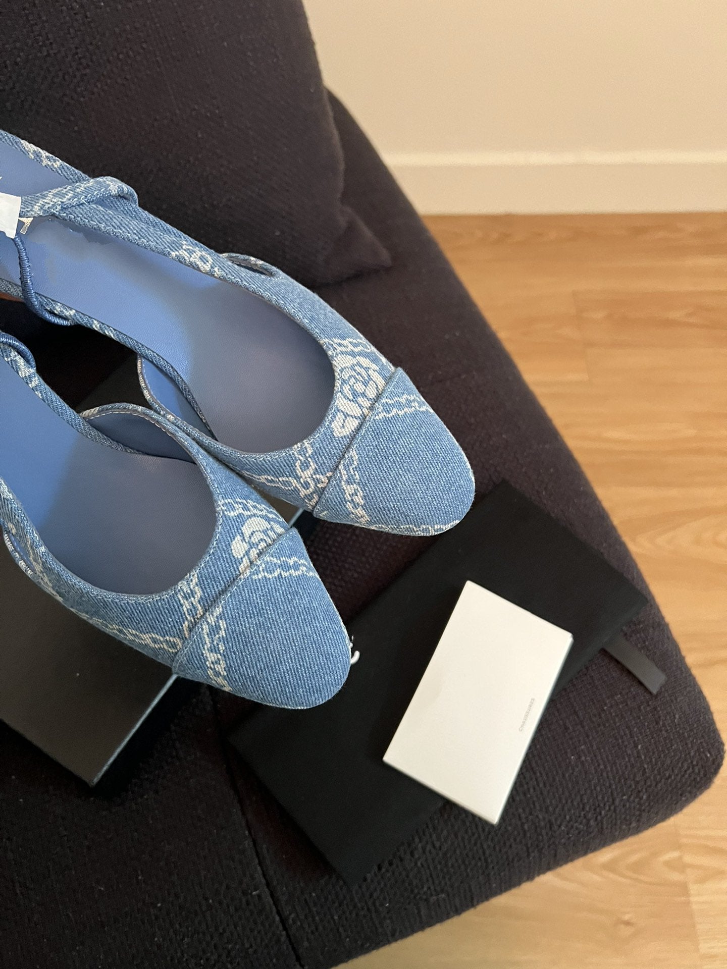 CHANEL high slingbacks light blue denim