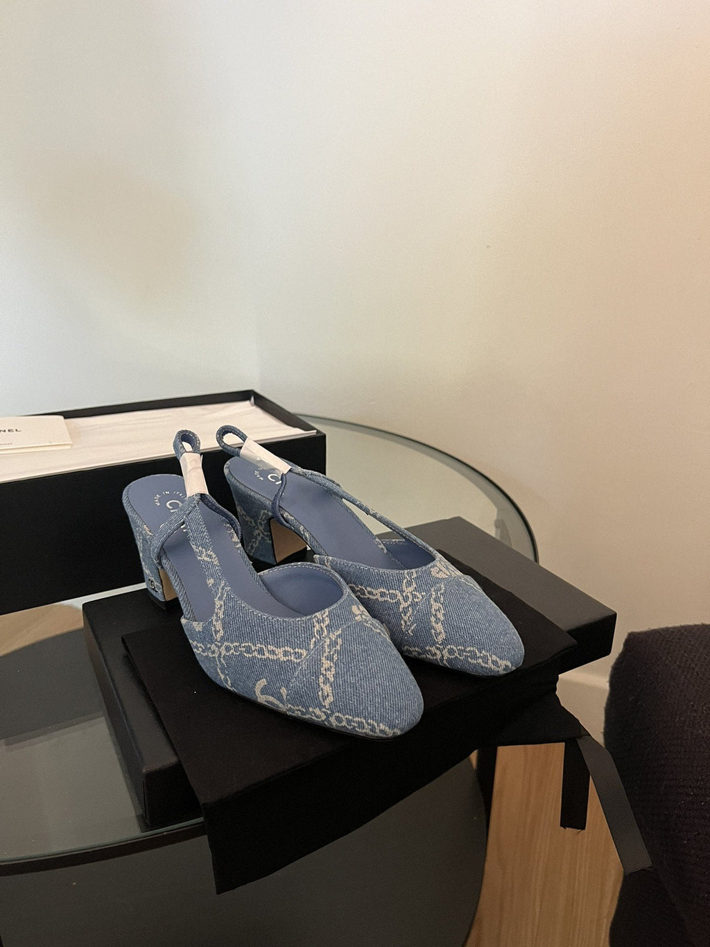 CHANEL high slingbacks light blue denim