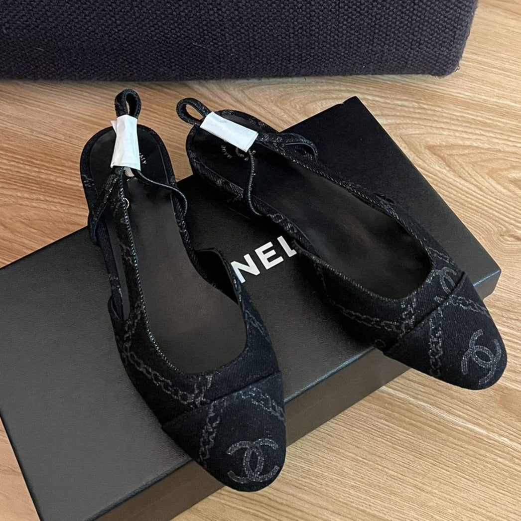 CHANEL slingbacks black denim
