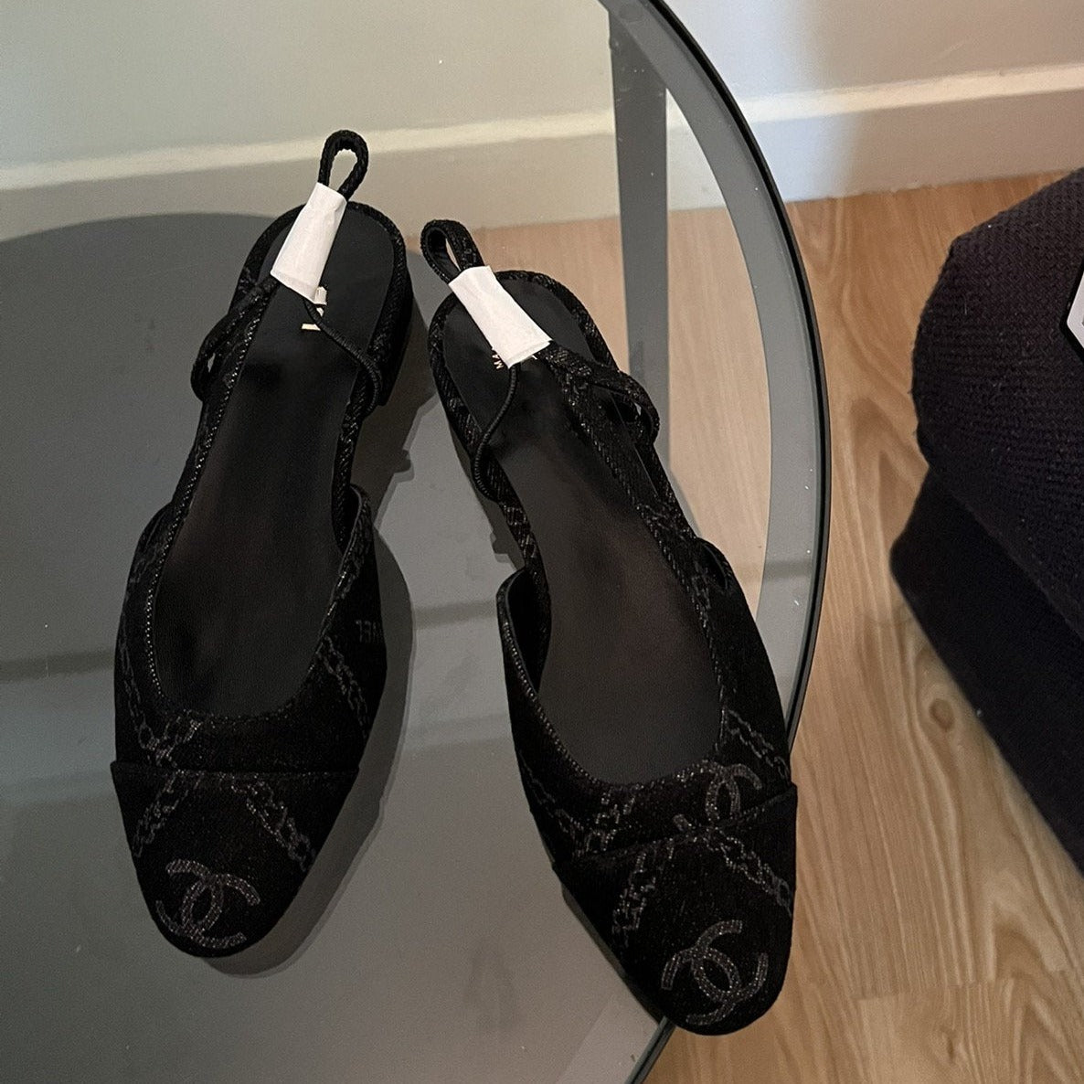 CHANEL slingbacks black denim
