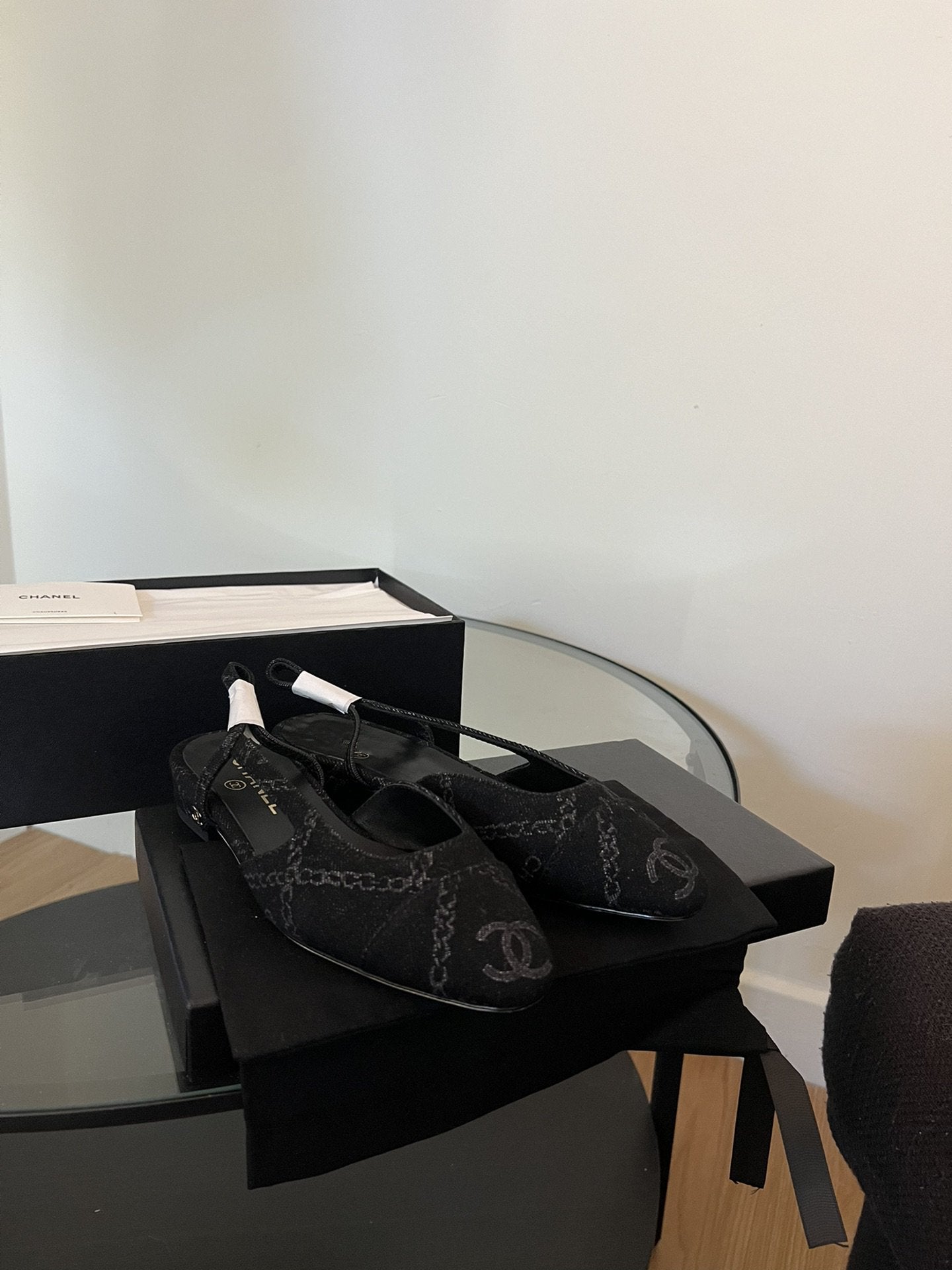CHANEL slingbacks black denim