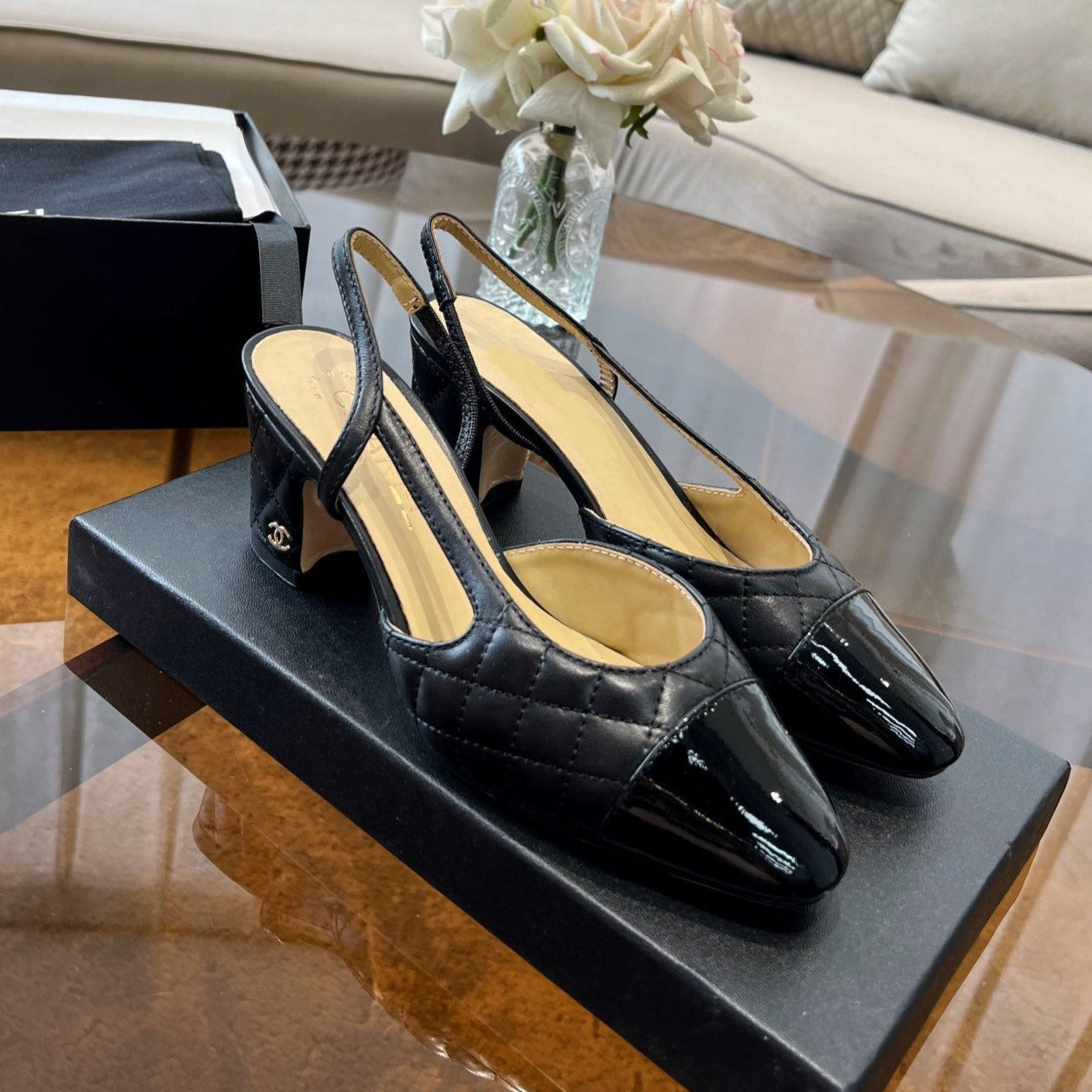 CHANEL slingbacks black quilted calfskin