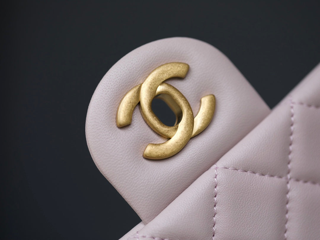 CHANEL MINI RECTANGLE FLAP BAG 20CM LIGHT PINK LAMBSKIN GOLD HARDWARE