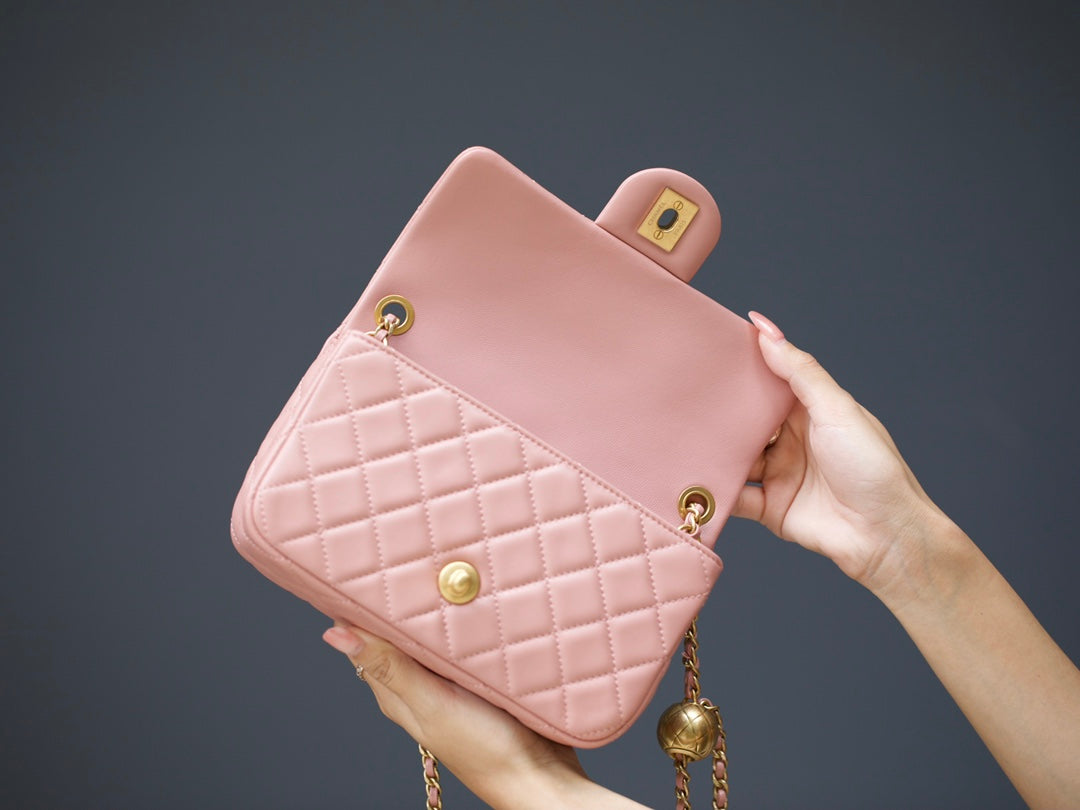 CHANEL MINI RECTANGLE FLAP BAG 20CM PINK LAMBSKIN GOLD HARDWARE
