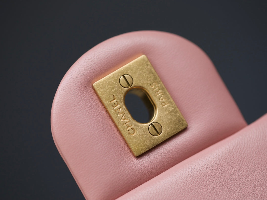 CHANEL MINI RECTANGLE FLAP BAG 20CM PINK LAMBSKIN GOLD HARDWARE