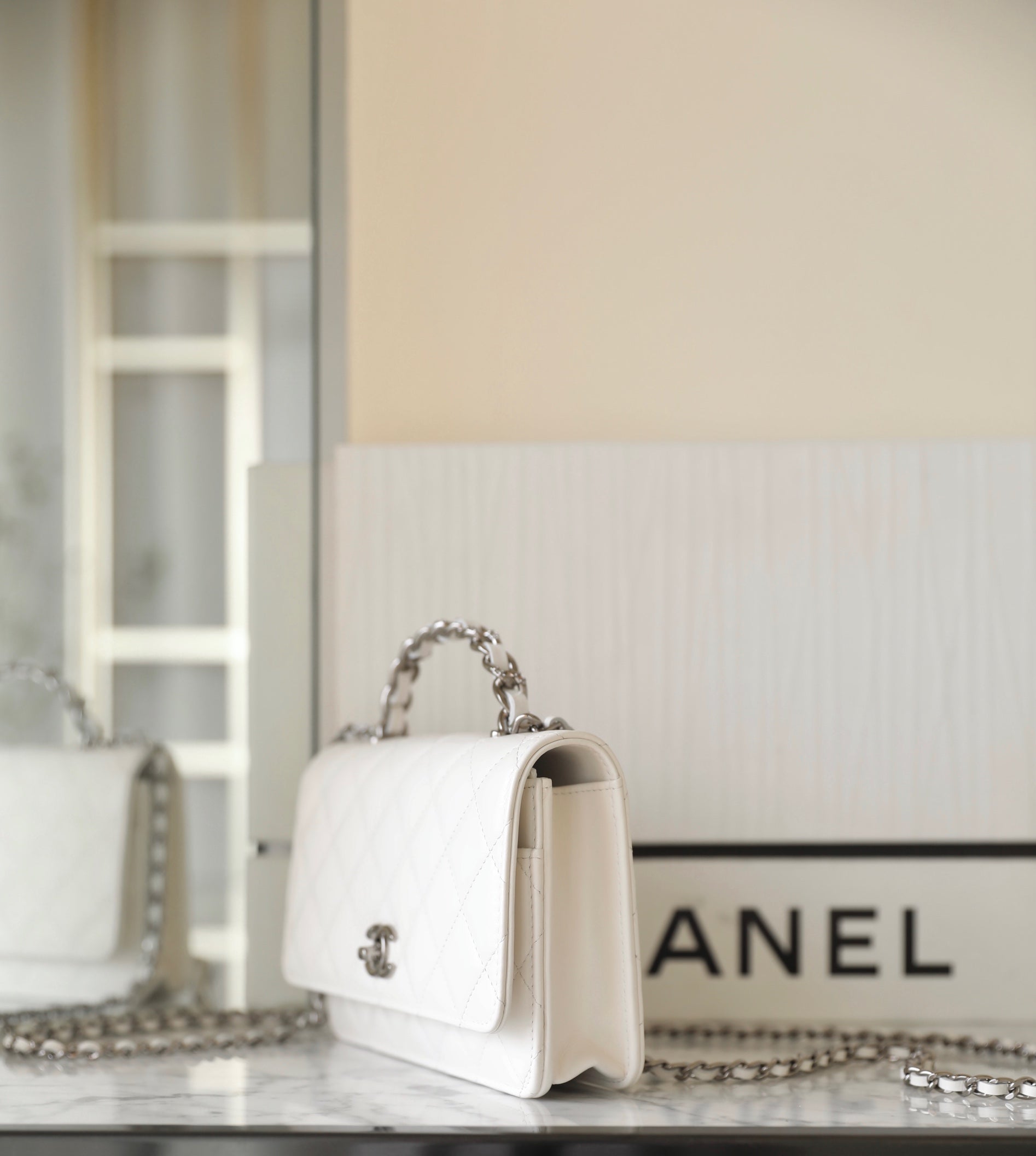 CHANEL WOC 19 WHITE LAMBSKIN SILVER HARDWARE