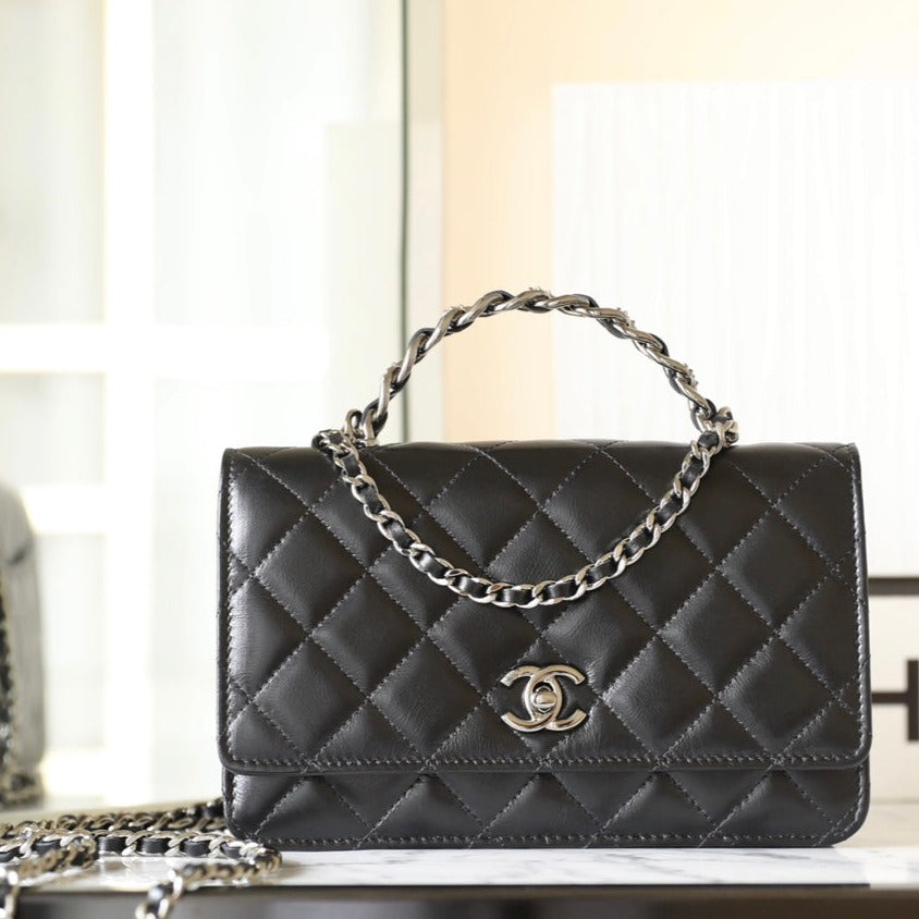 CHANEL WOC 19 BLACK LAMBSKIN SILVER HARDWARE