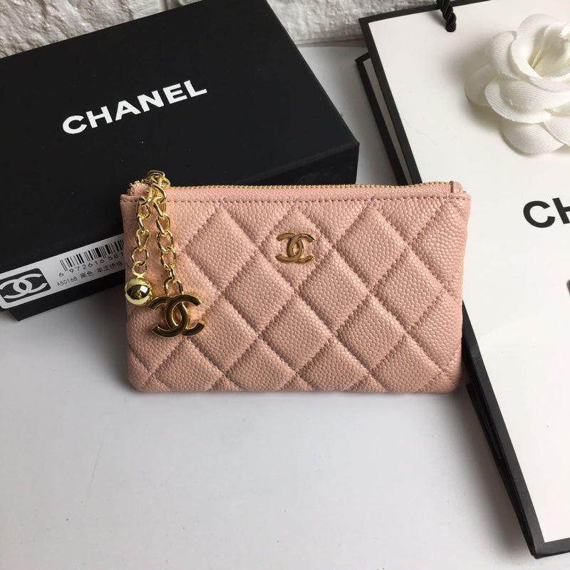 CHANEL CLASSIC SMALL ZIPPED POUCH 15 PALE PINK CALFSKIN GOLD ICON
