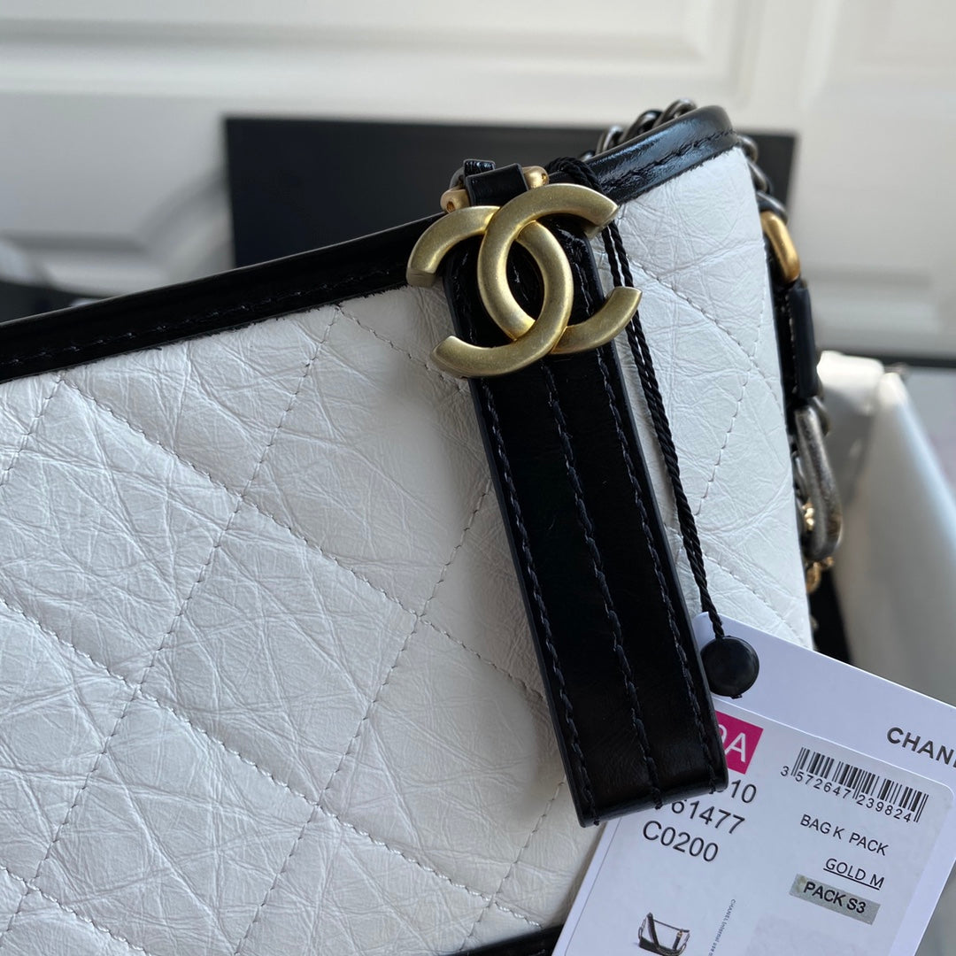 CHANEL GABRIELLE MINI 20 HOBO BAG IN WHITE MIX BLACK CALFSKIN