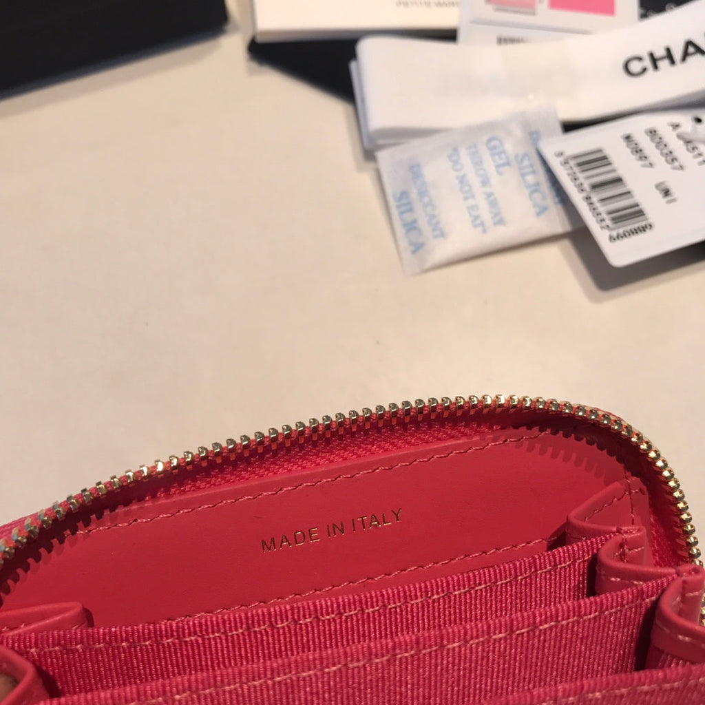 CHANEL ZIPPED CAVIAR PURSE 11 RED PINK CALFSKIN GOLD ICON