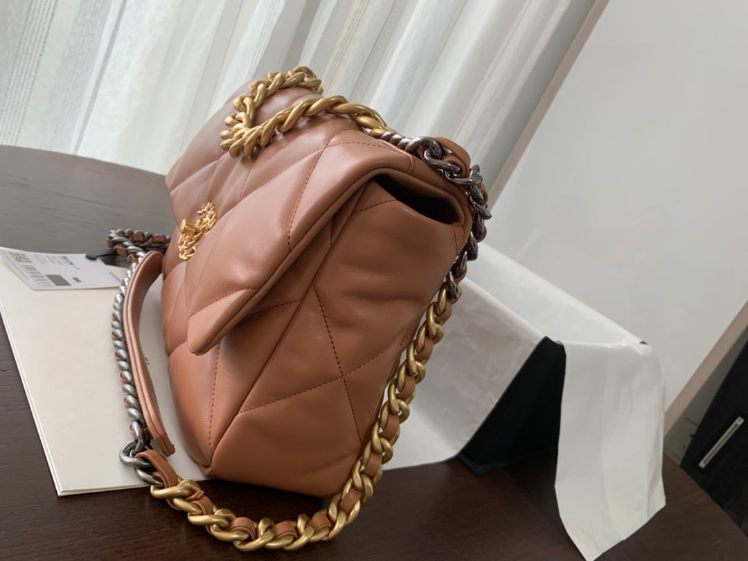 CHANEL 19 FLAP BAG 30 BROWN GOATSKIN