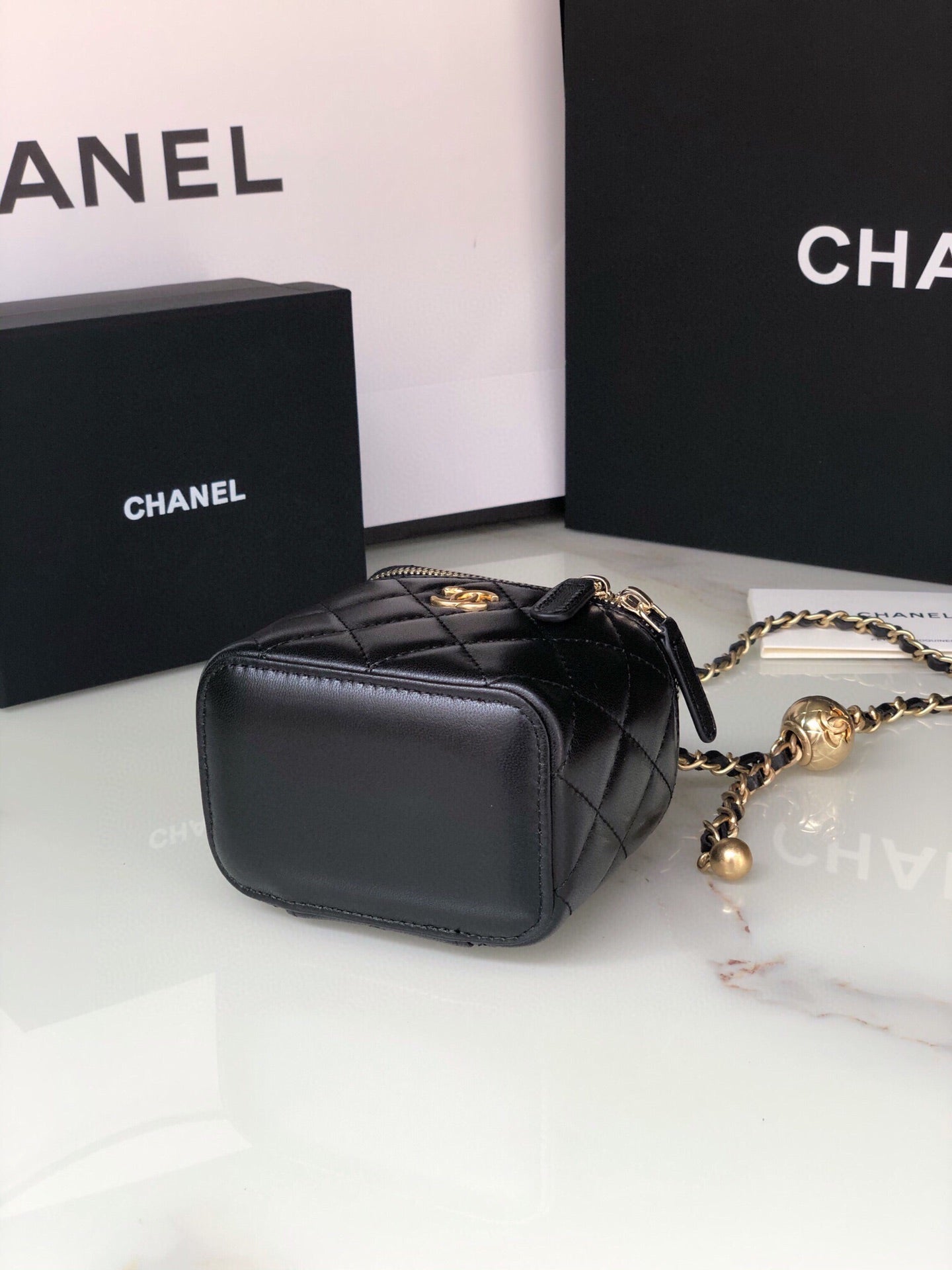 CHANEL MINI 11 VANITY CHAIN IN BLACK CALFSKIN GOLD HARDWARE