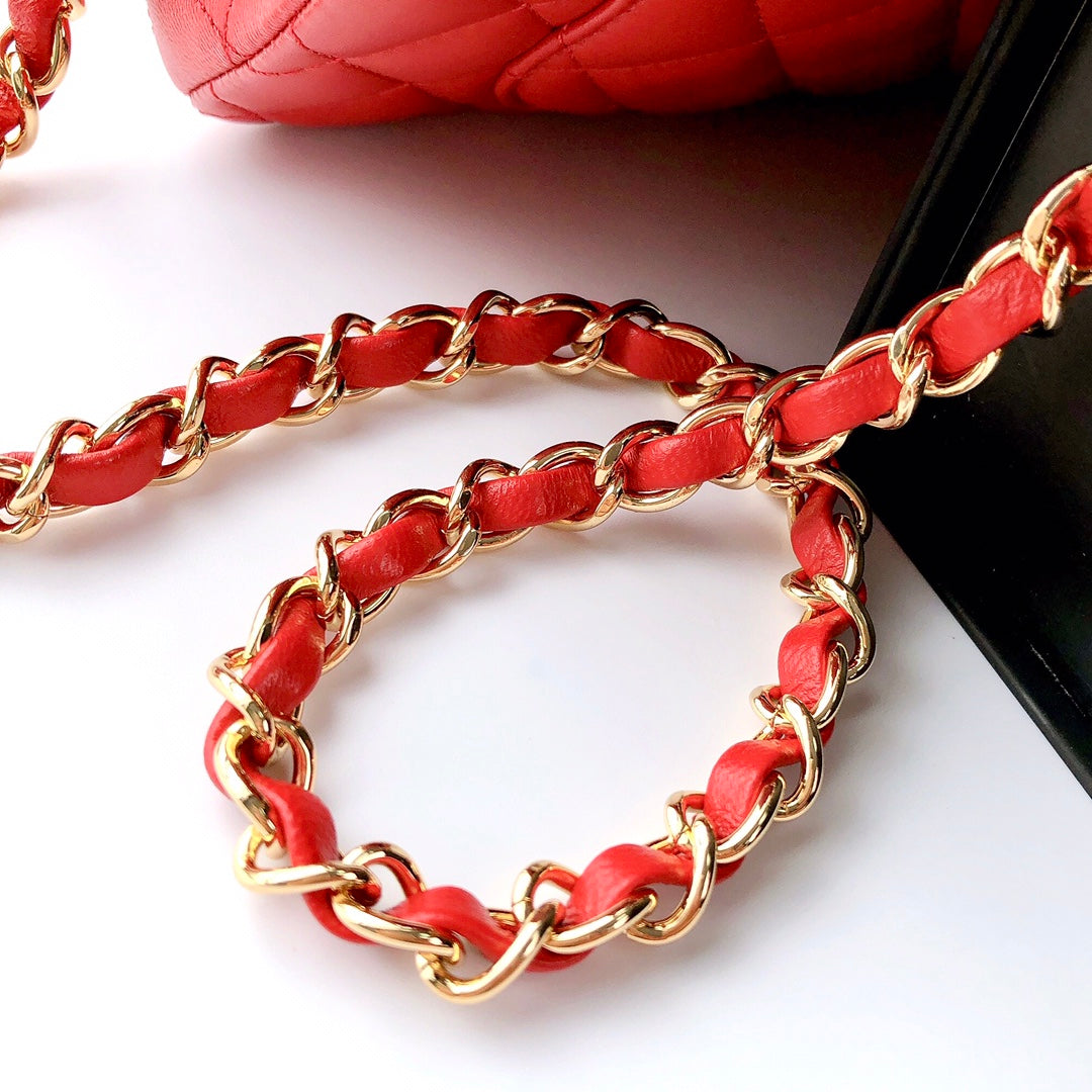 CHANEL MINI RECTANGLE FLAP BAG 20CM RED LAMBSKIN GOLD HARDWARE