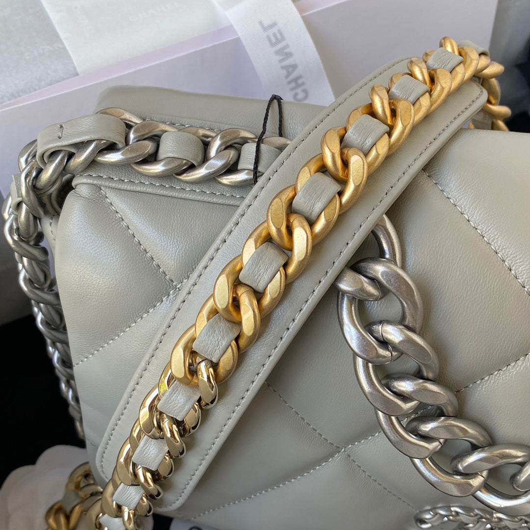CHANEL LARGE 30 FLAP BAG IN LIGHT GREY LAMBSKIN
