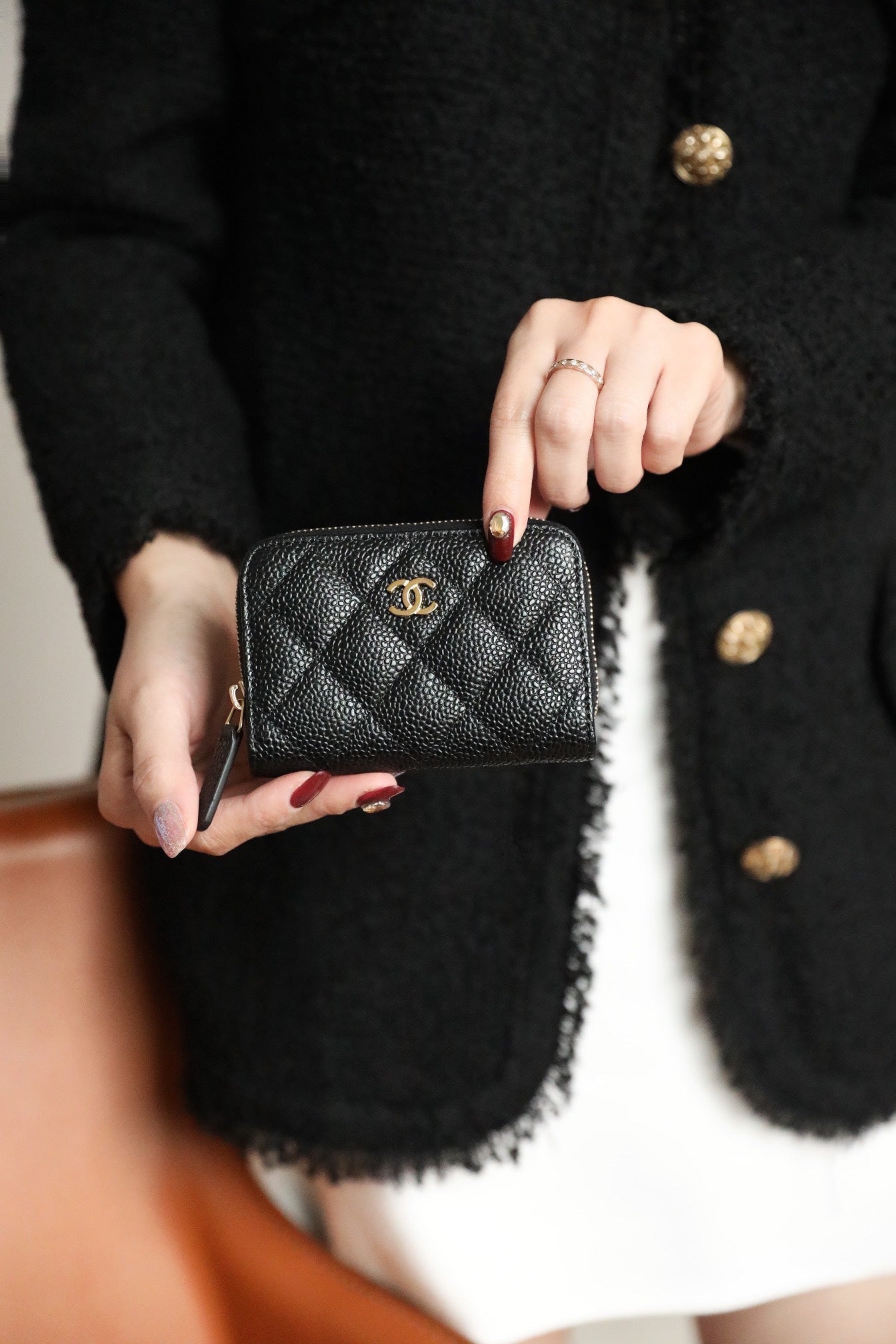 CHANEL ZIPPED COIN BASIC PURSE 11 BLACK CALFSKIN GOLD ICON