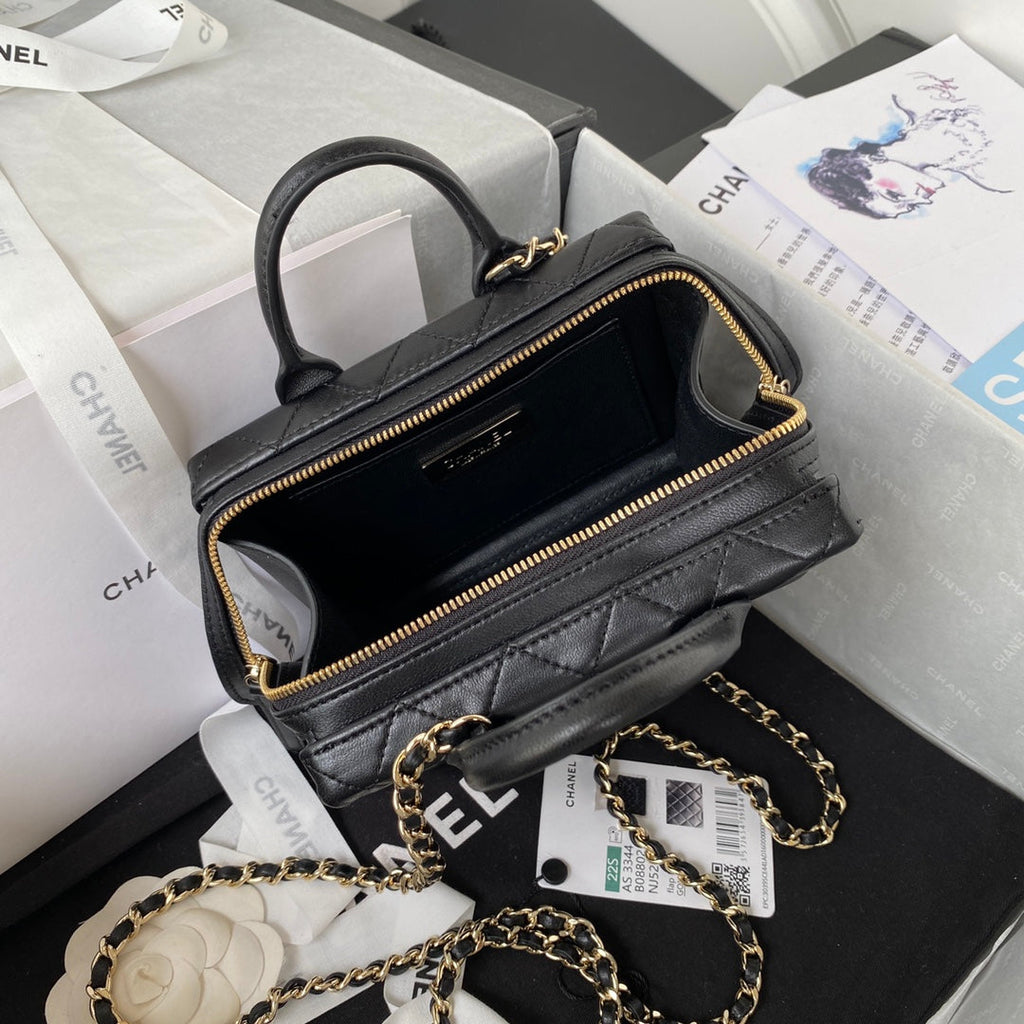 CHANEL MINI 15 BOX BAG IN BLACK CALFSKIN GOLD HARDWARE