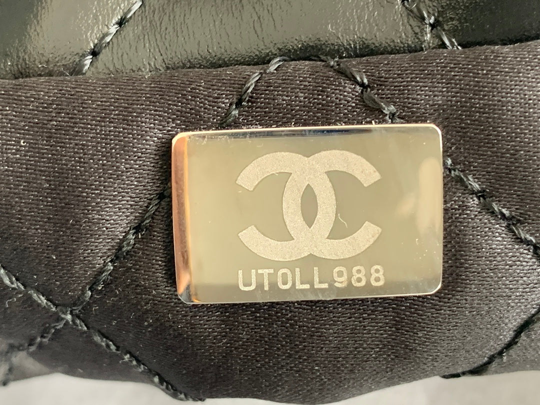 CHANEL MEDIUM 37 HANDBAG IN BLACK SHINY CALFSKIN SILVER HARDWARE
