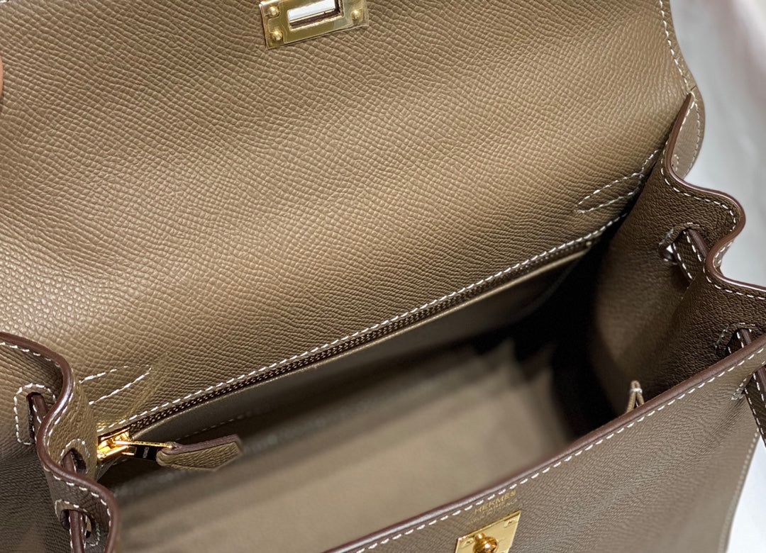 HERMES KELLY 25CM IN ETOUPE EPSOM CALFSKIN GOLD HARDWARE