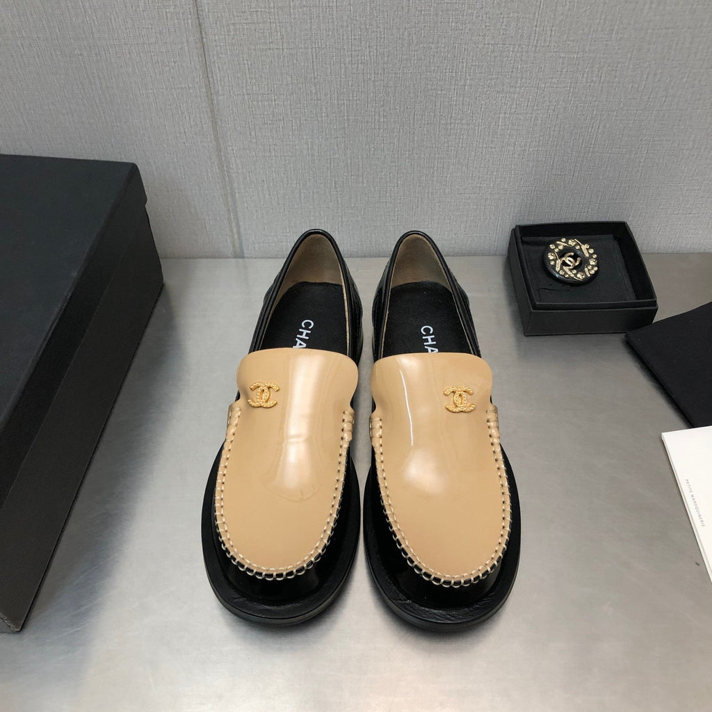 CHANEL Double C Beige Cream Loafers Sheepskin