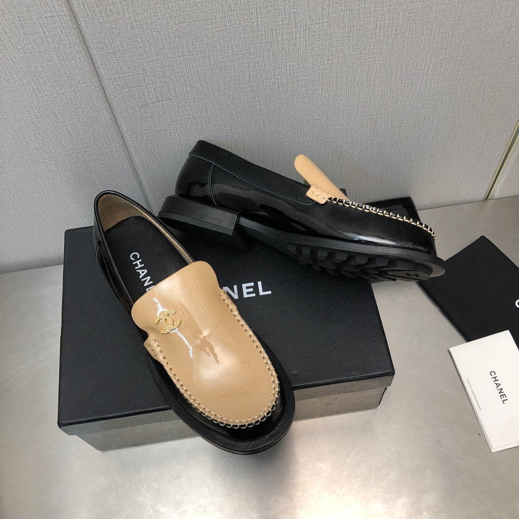CHANEL Double C Beige Cream Loafers Sheepskin