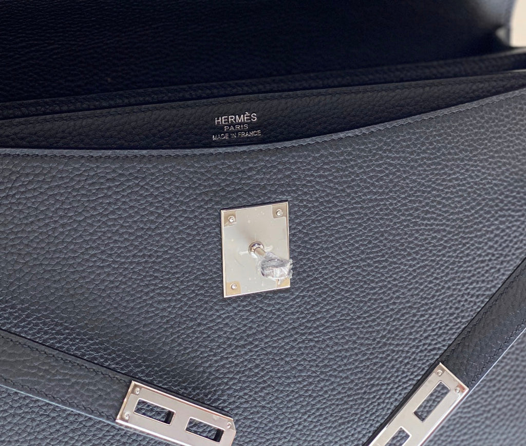 HERMES KELLY DEPECHES 38 BRIEFCASE IN BLACK TOGO CALFSKIN SILVER HARDWARE