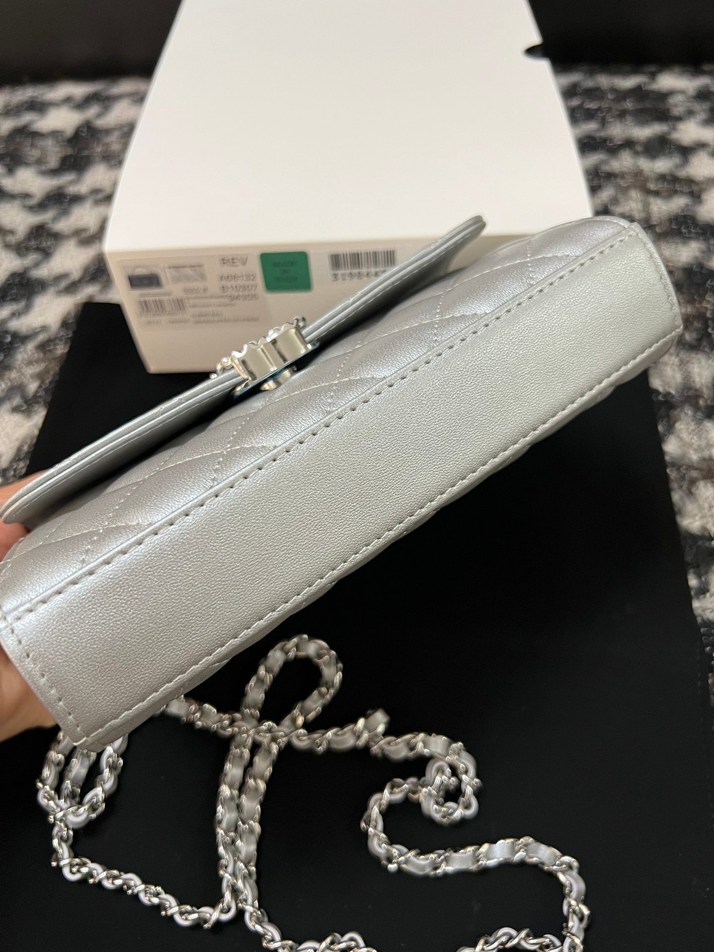 CHANEL KELLY 18 BAG IN SILVER CALFSKIN WITH STRAP