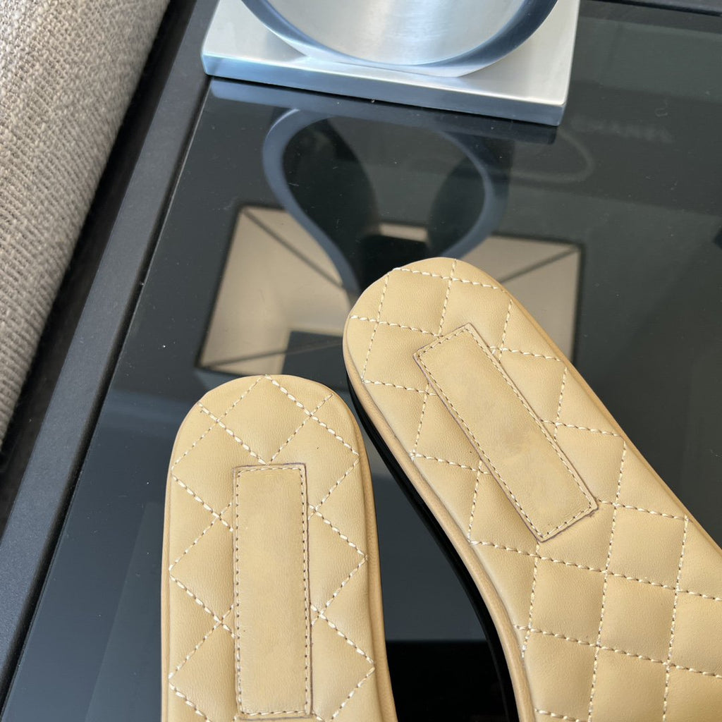 CHANEL mule sandal beige quilted lambskin