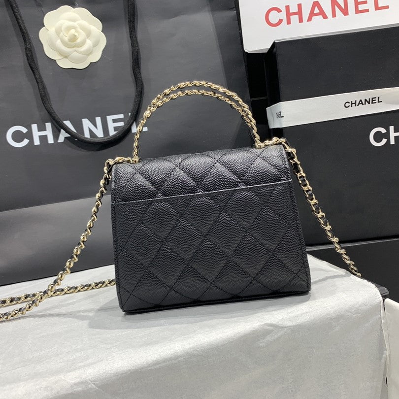 CHANEL 23P Flap Bag 15cm Black Caviar Gold Hardware