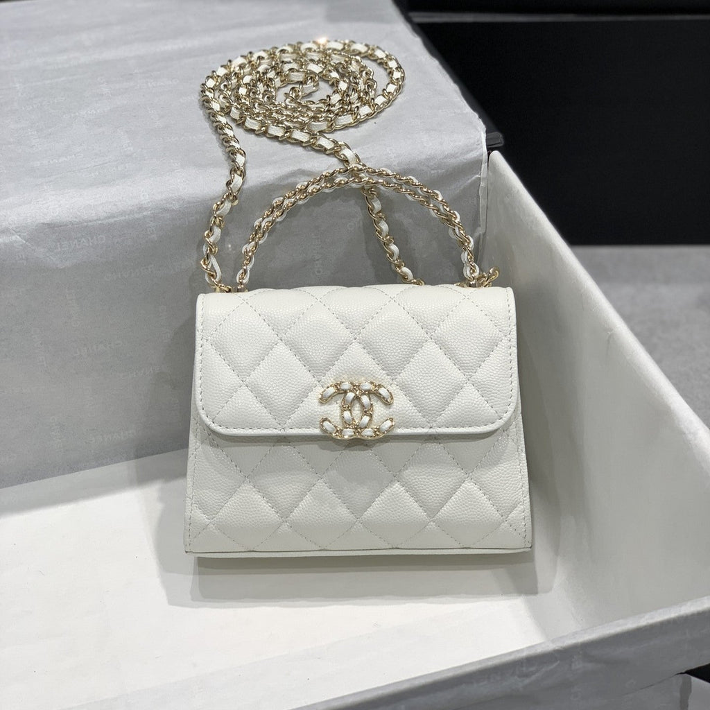 CHANEL 23P Flap Bag 15cm White Caviar Gold Hardware