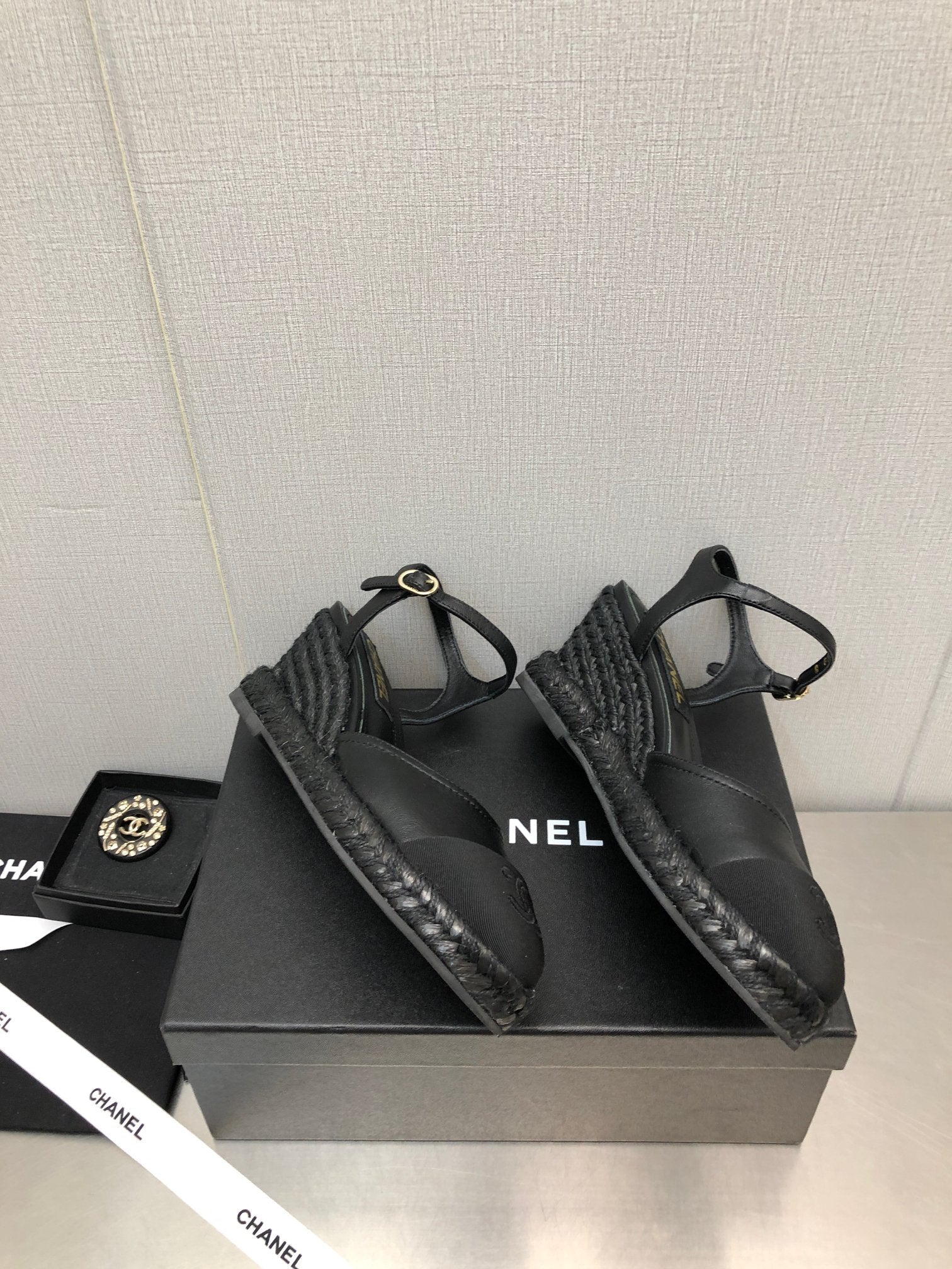 CHANEL MARY JANE WEDGE BLACK LAMBSKIN