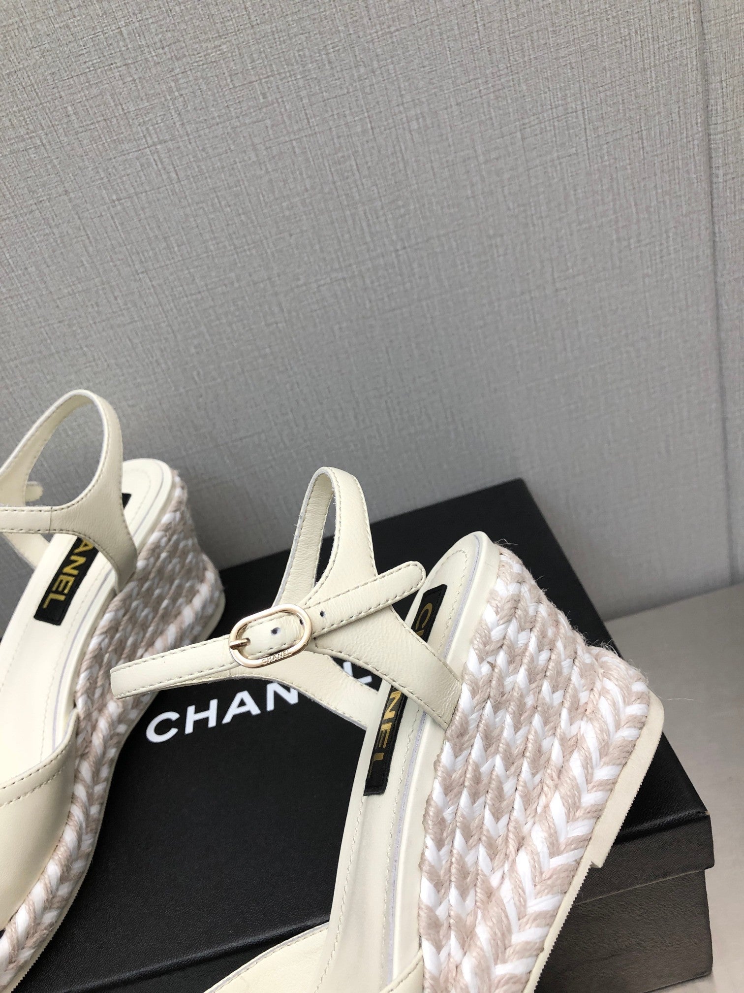CHANEL MARY JANE WEDGE WHITE LAMBSKIN