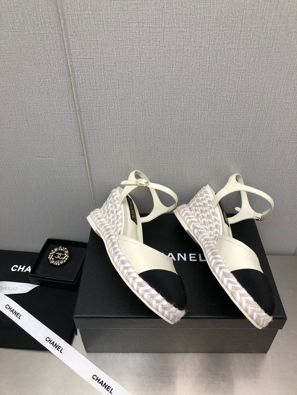CHANEL MARY JANE WEDGE WHITE LAMBSKIN