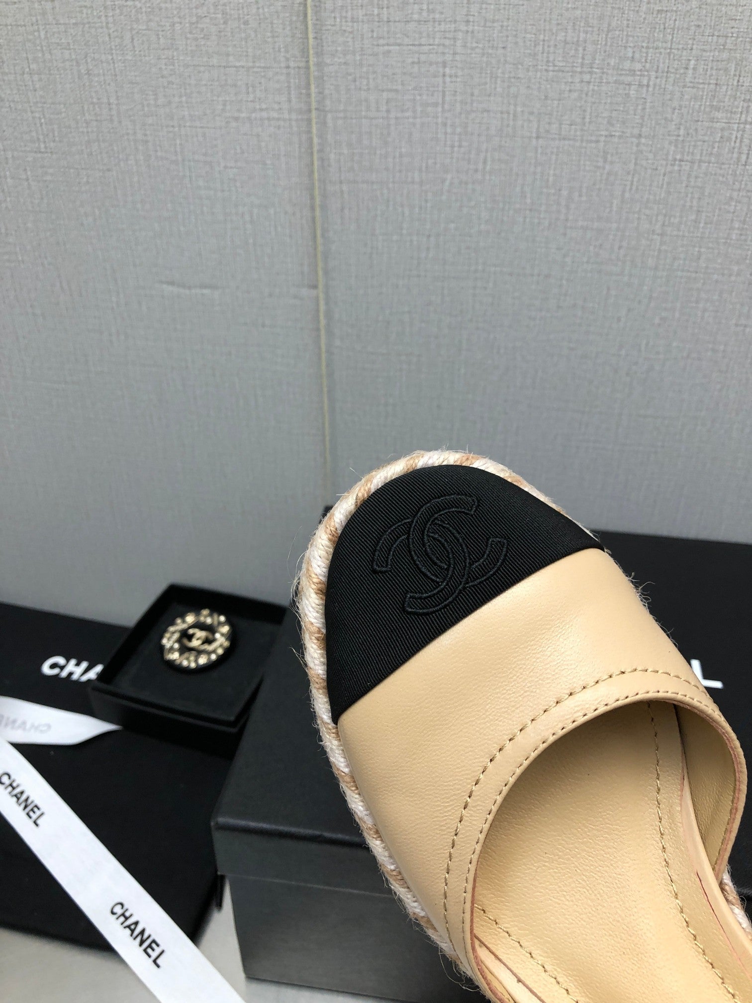 CHANEL MARY JANE WEDGE BEIGE CREAM LAMBSKIN