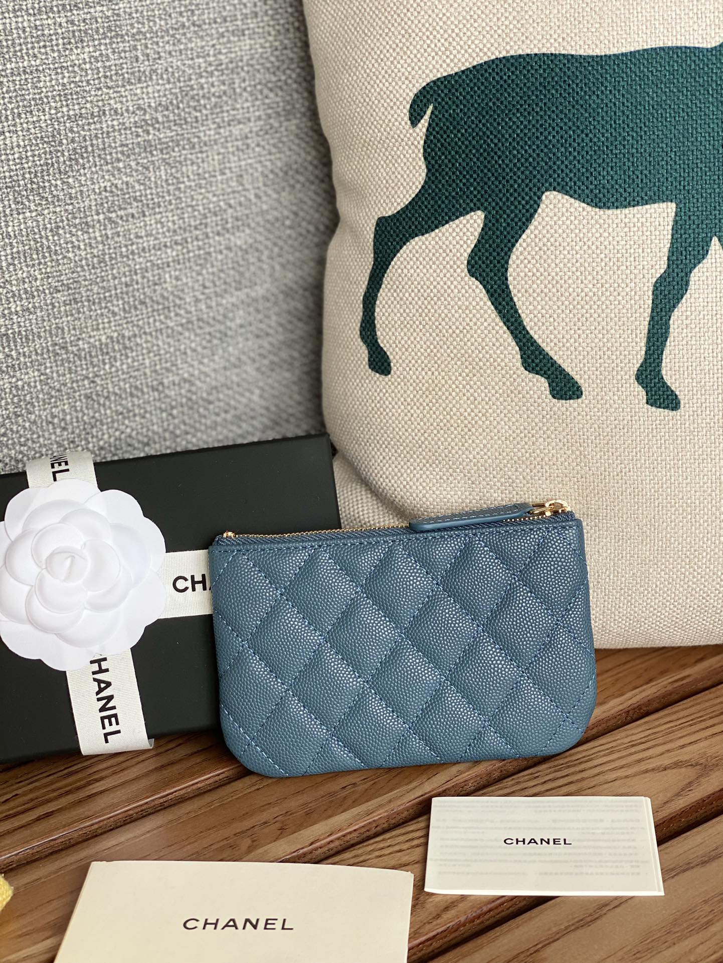 CHANEL CLASSIC SMALL 15 ZIPPED POUCH IN TEAL GREEN GRAINED CALFSKIN