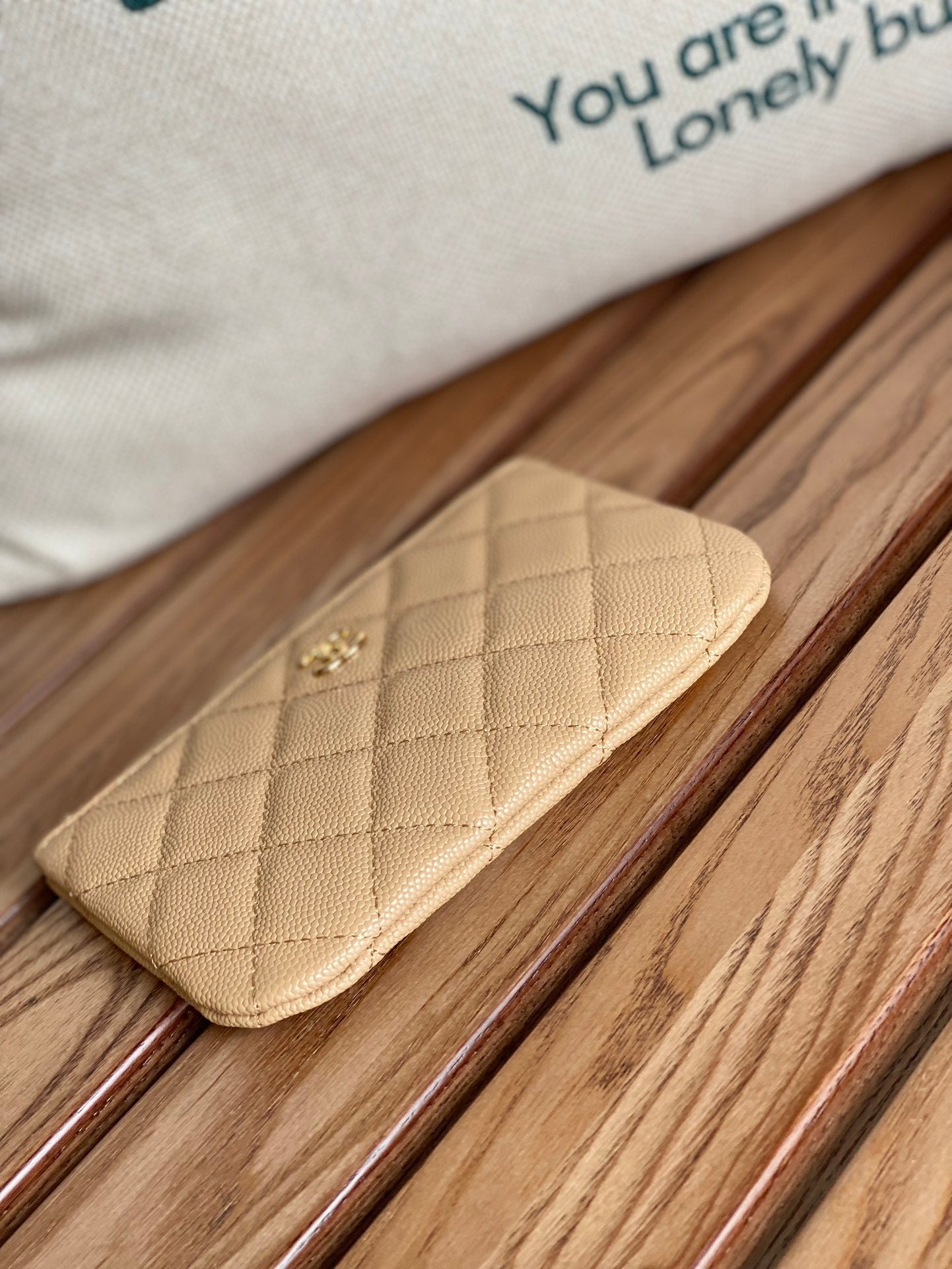 CHANEL CLASSIC SMALL 15 ZIPPED POUCH IN DARK BEIGE GRAINED CALFSKIN