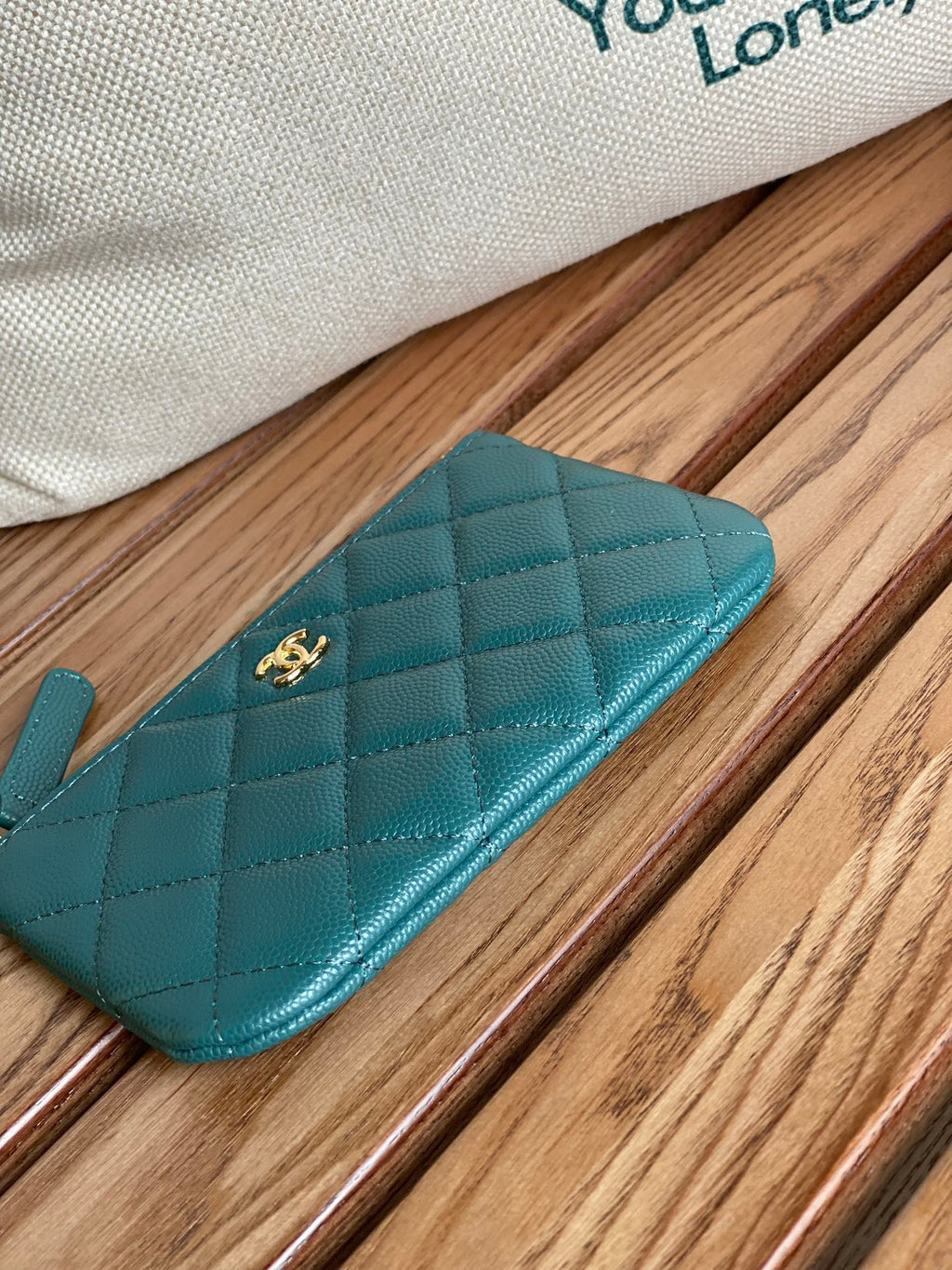 CHANEL CLASSIC SMALL 15 ZIPPED POUCH IN PINE GREEN GRAINED CALFSKIN