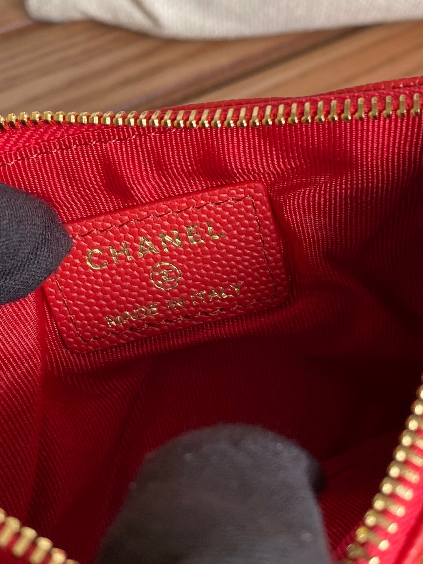 CHANEL CLASSIC SMALL 15 ZIPPED POUCH IN CRIMSON RED GRAINED CALFSKIN