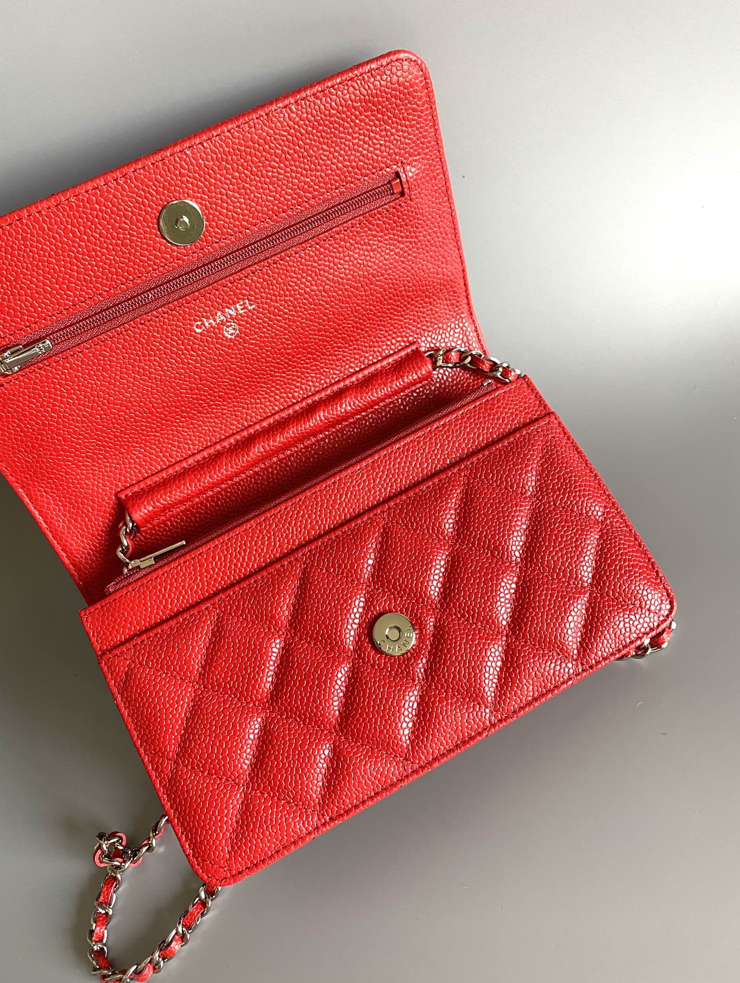 CHANEL WOC 19 RED CAVIAR SILVER HARDWARE