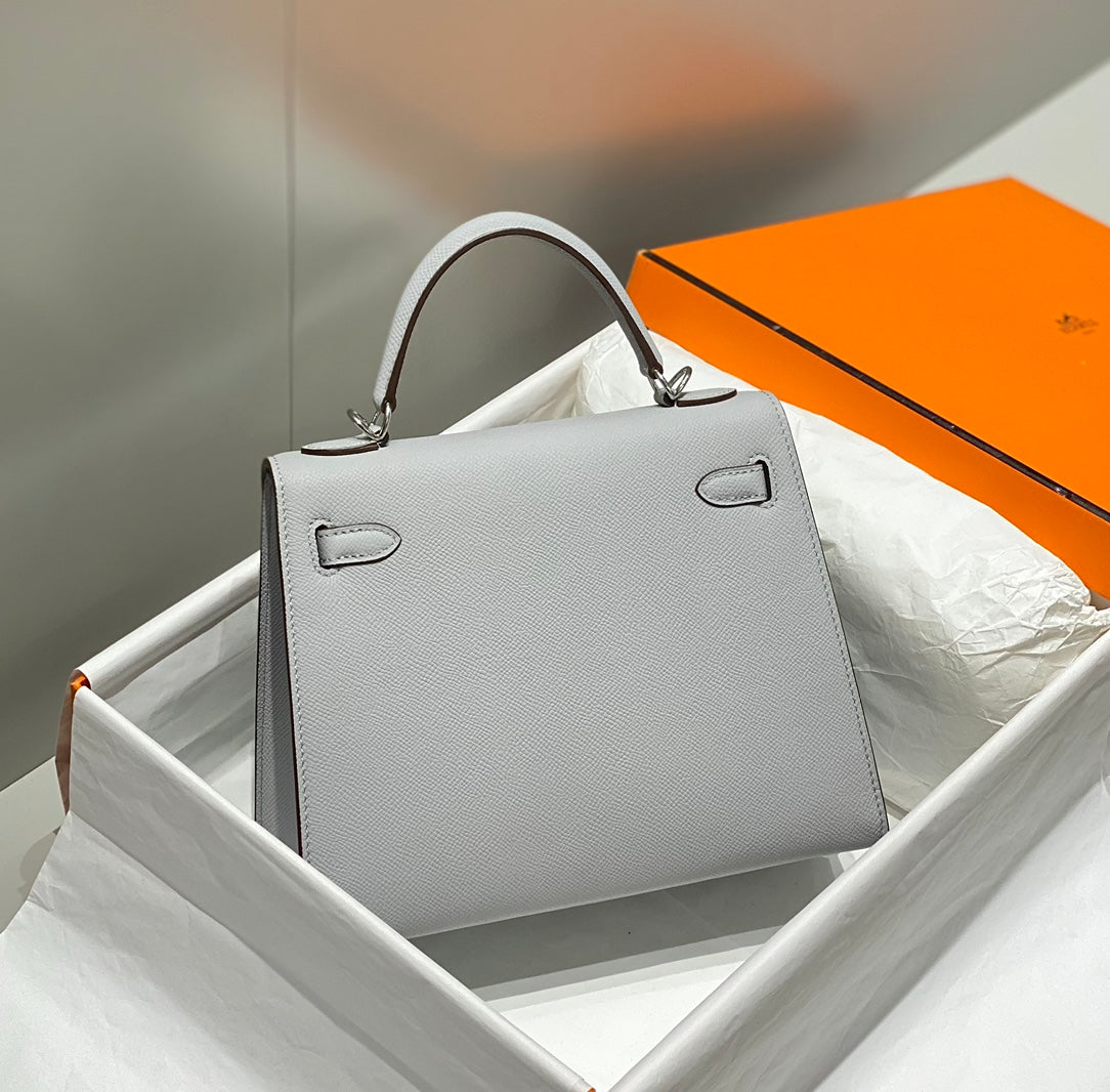 HERMES KELLY 25CM IN GRIS PERLE EPSOM CALFSKIN PALLADIUM HARDWARE