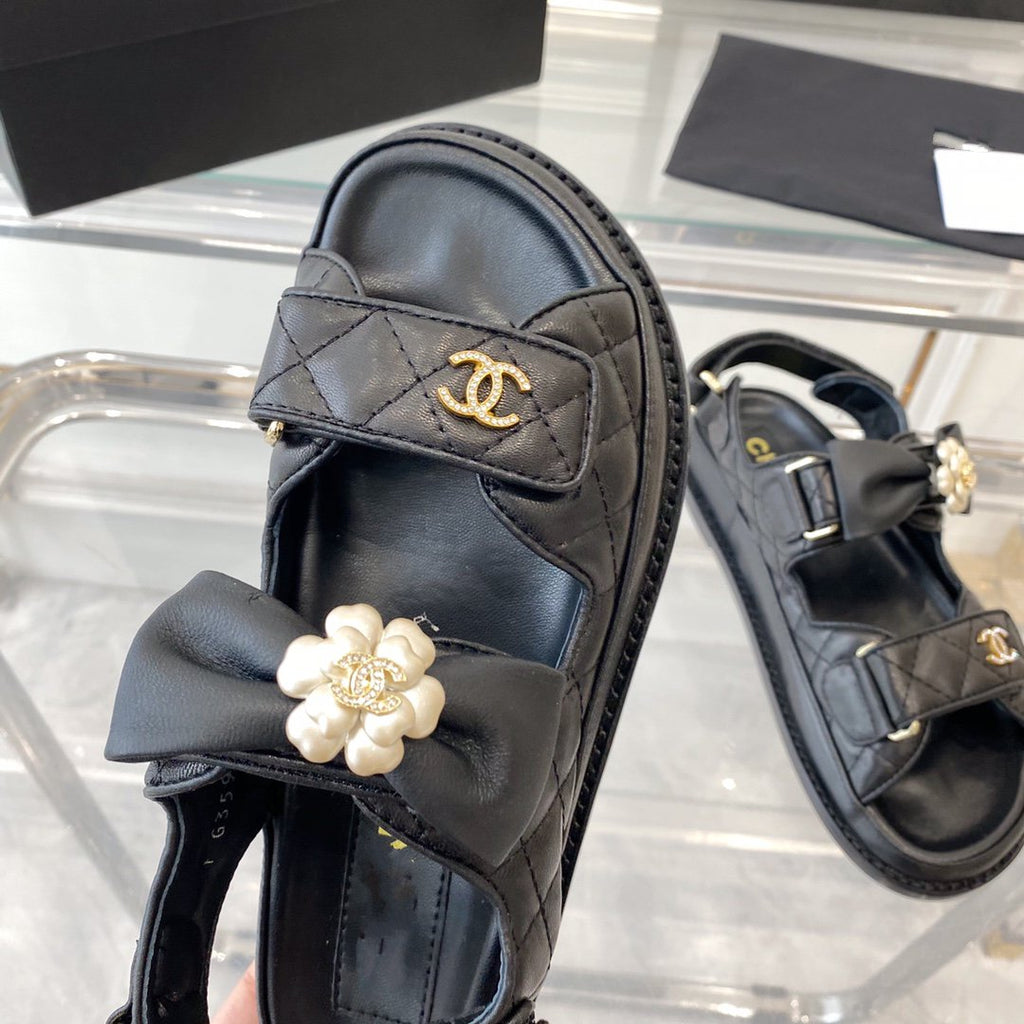 CHANEL dad sandals black lambskin