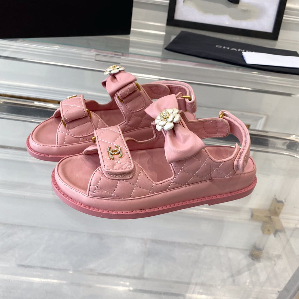 CHANEL dad sandals pink lambskin