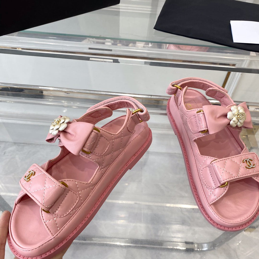 CHANEL dad sandals pink lambskin